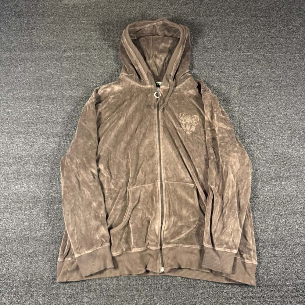 Y2K style Mountain Lake Sport Brown Velour Zip Up Hoodie 1X
